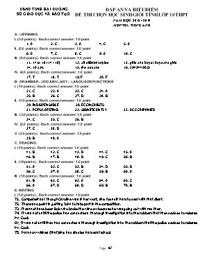 Đáp án đề thi chọn học sinh giỏi tỉnh môn Hóa học Lớp 10 THPT - Năm học 2018-2019 - Sở giáo dục và đào tạo Hải Dương